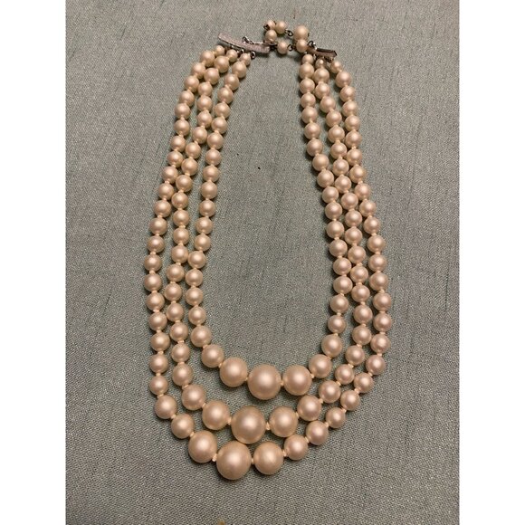 Vintage Triple Strand Necklace BUNDLE (2) | Faux Pearl Graduated Choker + Chunky - Picture 6 of 13